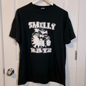 Russell Athletic black tee w/ white Smelly Katz graphic & Rocket 16 on back sz L